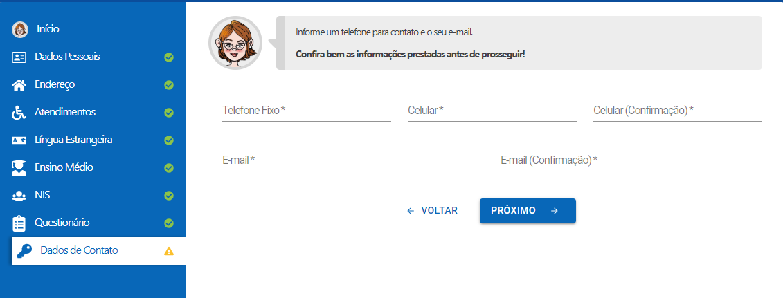inscrição Enem: passo 18 dados para contato