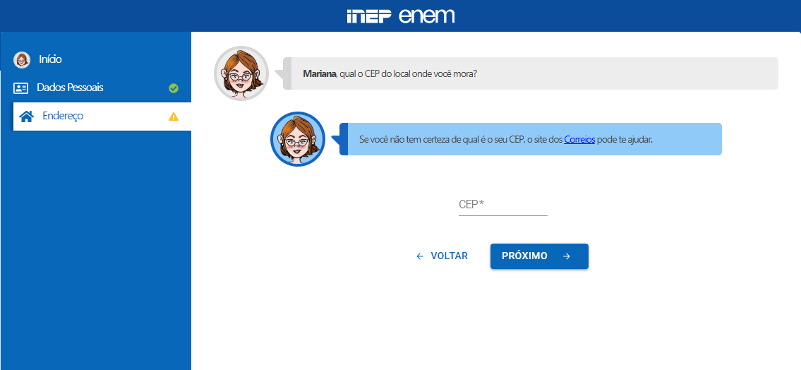 inscrição Enem: passo 11 informação de endereço