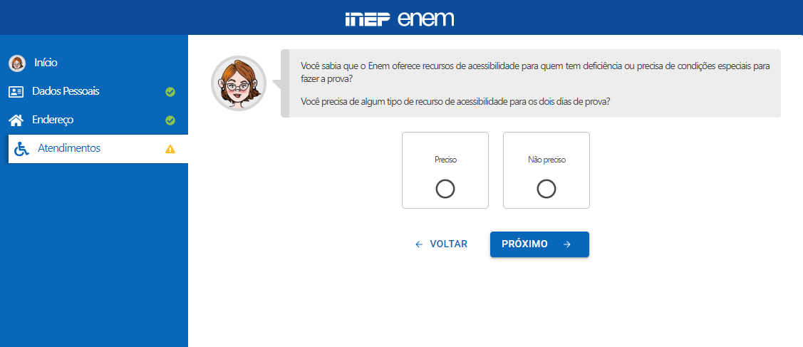 inscrição Enem: passo 13 recurso de acessibilidade