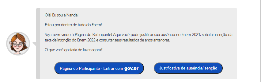 Isenção do Enem: página do participante