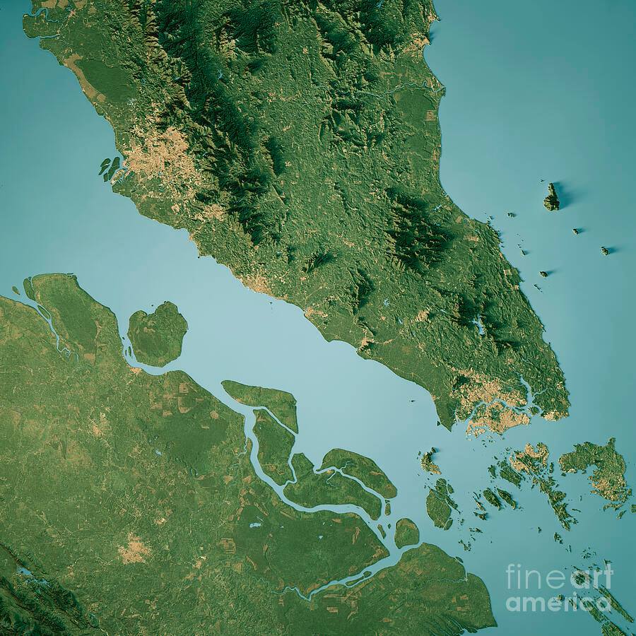 Imagem de satélite do Estreito de Malaca, entre a Malásia e Sumatra